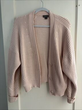 Point Sur Soft Blush Pink Ribbed Button-Front Cardigan